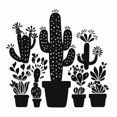 Minimalist Cactus Silhouette Illustration: Modern Botanical Art for Organic Home Decor