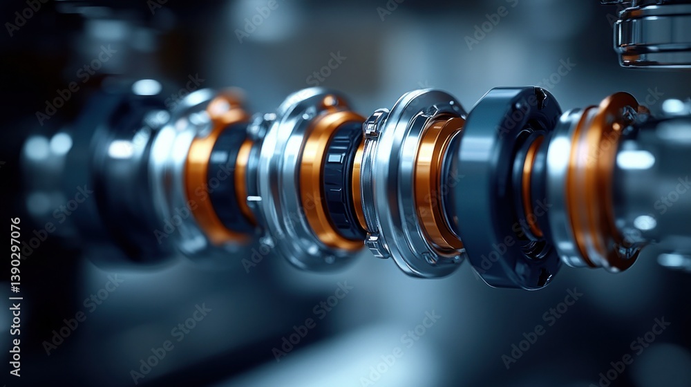 Aufkleber precision engineering components. close-up view of complex machine parts, showcasing intricate detai