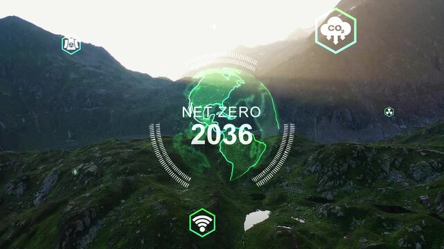 Net Zero Emissions 2050 Countdown Animation Net zero , carbon neutral concept. Net zero greenhouse gas emissions target 2050. Climate neutral long term strategy. 4k video - Powered by Adobe