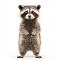 Fototapeta premium Adorable Baby Raccoon Standing on Hind Legs Isolated White Background Wildlife Portrait