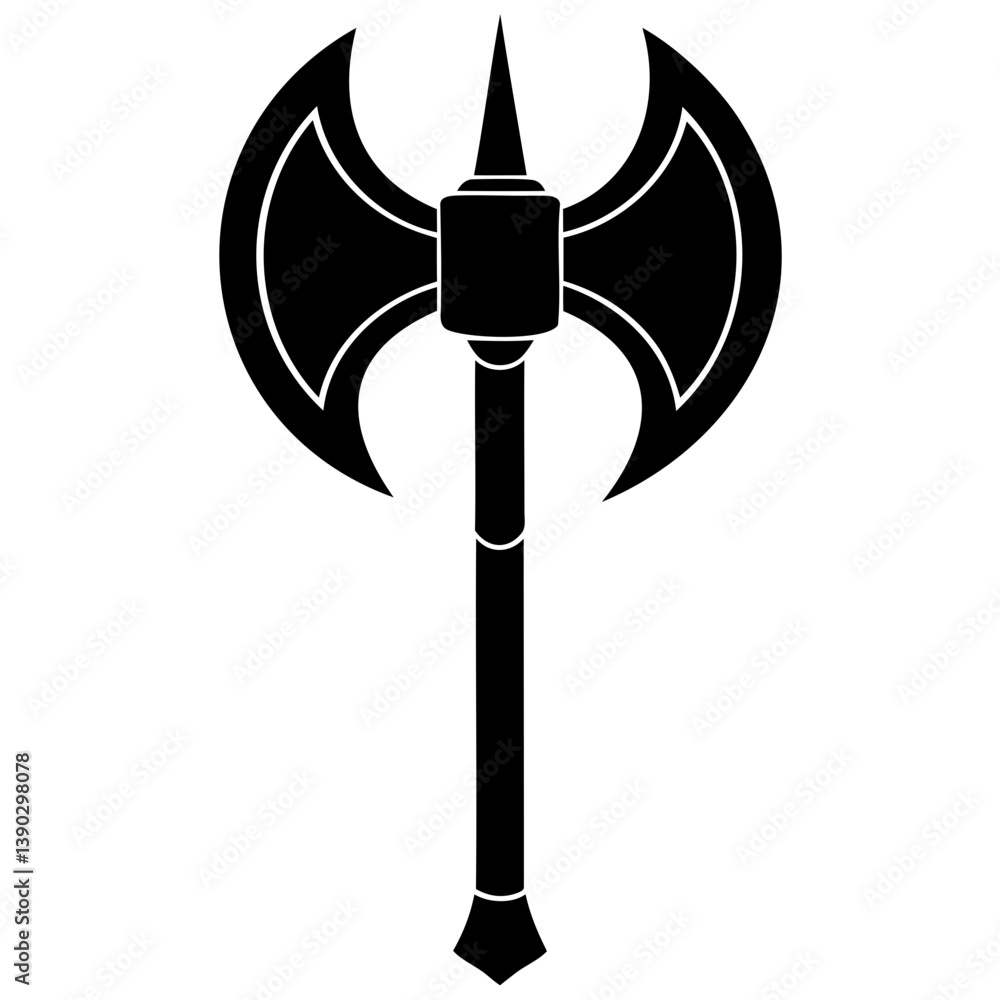Poster high-quality vector of black double-headed axe vector illustration isolated on transparent backgroun
