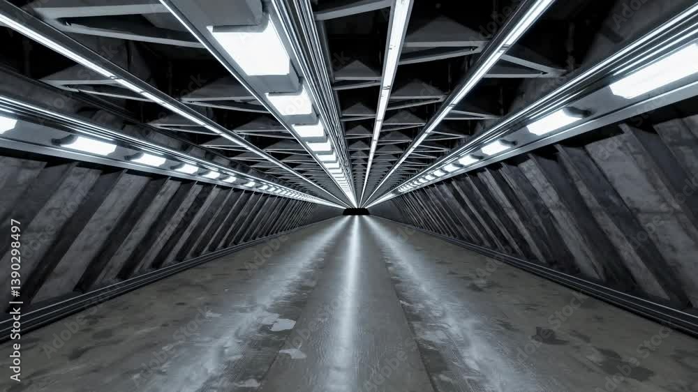 Poster long metallic corridor with bright lights extending into the distance, creating a mysterious and fut