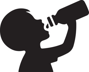 a boy drinking water silhouette logo, icon design vector illustration