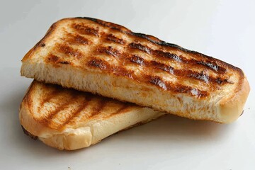 Crispy golden grilled bread stacked on a clean surface serves as a delicious snack or breakfast option