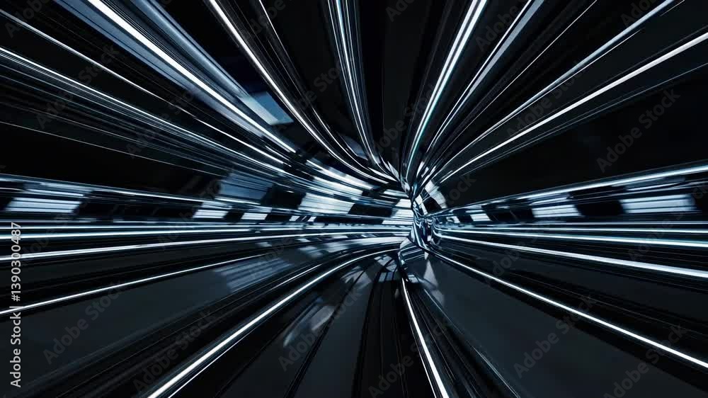 Poster converging metallic chrome lines create an abstract tunnel, forming a dynamic speed motion backgroun