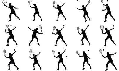 tennis playing silhouette isolated on white background