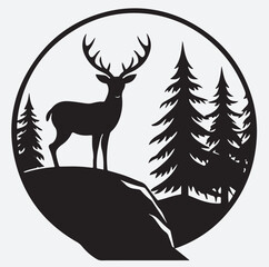 a deer standing on a cliff silhouette vector art illustration, deer silhouette vector