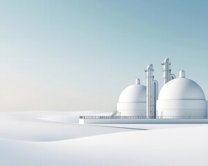 Obraz premium Methane capture and storage domes, sleek white finish, minimalistic industrial landscape