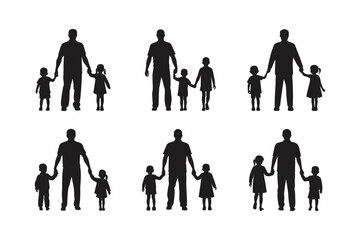 father children vector art silhouette
