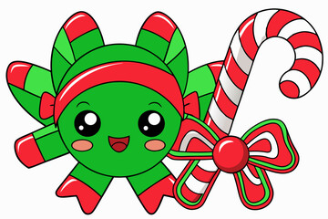 Christmas candy cane with holly