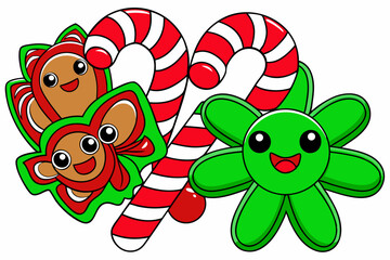 Christmas candy cane with holly