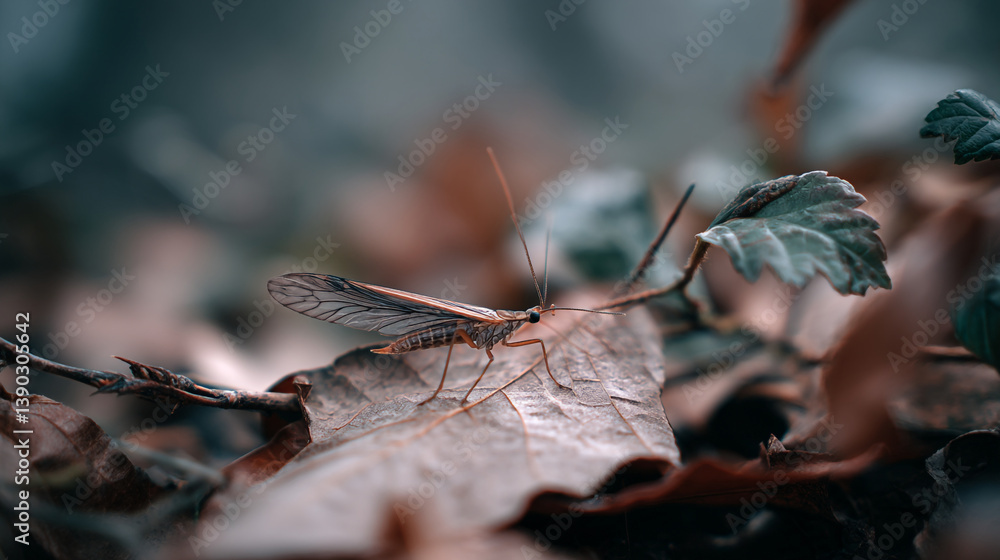 Poster a close up of a moth on a leaf surrounded by other leaves and branches in a forest setting