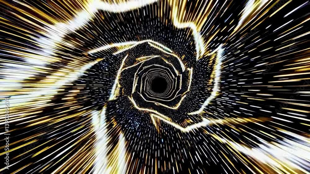 Poster wormhole or black hole tunnel through space and time with light speed effect. representing concepts 