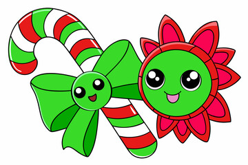 Christmas candy cane with holly