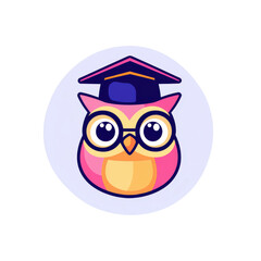 Cute Pink Graduation Owl Cartoon with Glasses