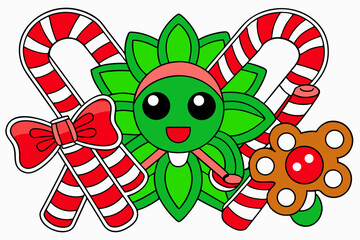 Christmas candy cane with holly