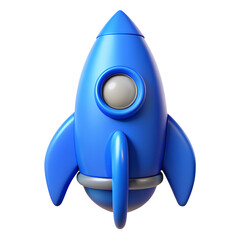 3D Blue Rocket Icon &ndash; Cartoon Plastic Style on a Transparent Background