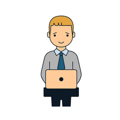 simple flat illustration of office man carrying laptop