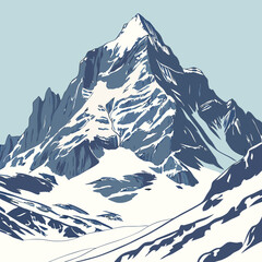 Illustration of a snow covered mountain with blue sky art