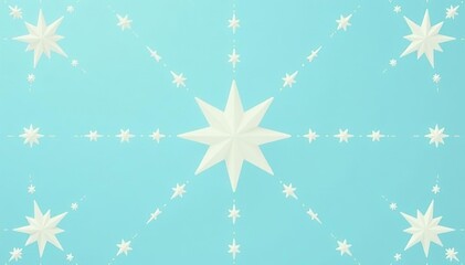 Mid-century modern starburst pattern with off-white stars on light blue background,  wrapping paper,  retro