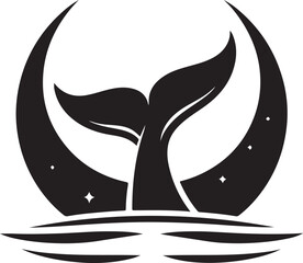 Whale Tail Crescent Moon Logo Vector