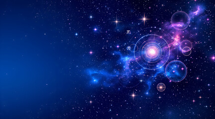 *"Galaxy Background with Shimmering Stars & Mathematical Symbols – Deep Blues & Purples Evoking Cosmic Wonder (Left Copy Space)