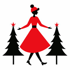 Silhouette vector of a girl dancing at Christmas