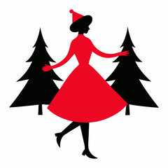 Silhouette vector of a girl dancing at Christmas