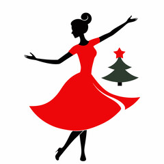 Silhouette vector of a girl dancing at Christmas