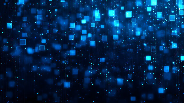Futuristic Blue Pixel Grid Background with Glowing Data Flow