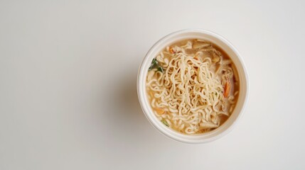 A top-down view of a freshly cooked bowl of instant ramen 