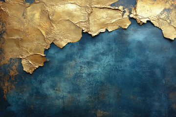 Obraz premium Gold paint texture blending with blue hues, creating a luxurious and elegant background.