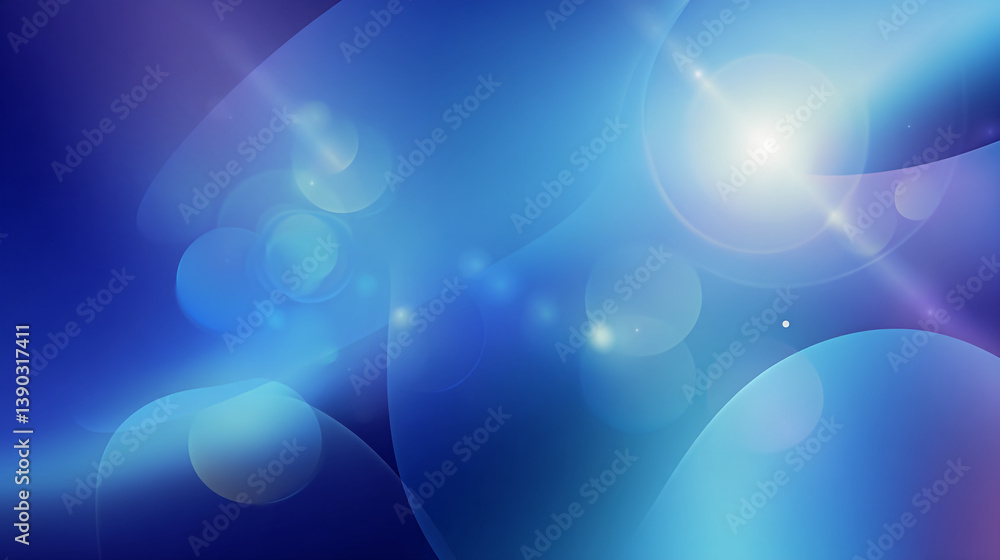 Poster abstract blue and purple background with glowing orbs and light flares creating a soft effect