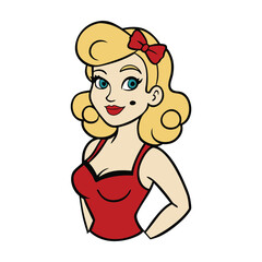 A glamorous pin-up girl strikes a confident pose, standing on a mirror that reflects her vintage charm, red lips, and high heels—beauty and attitude from every angle.