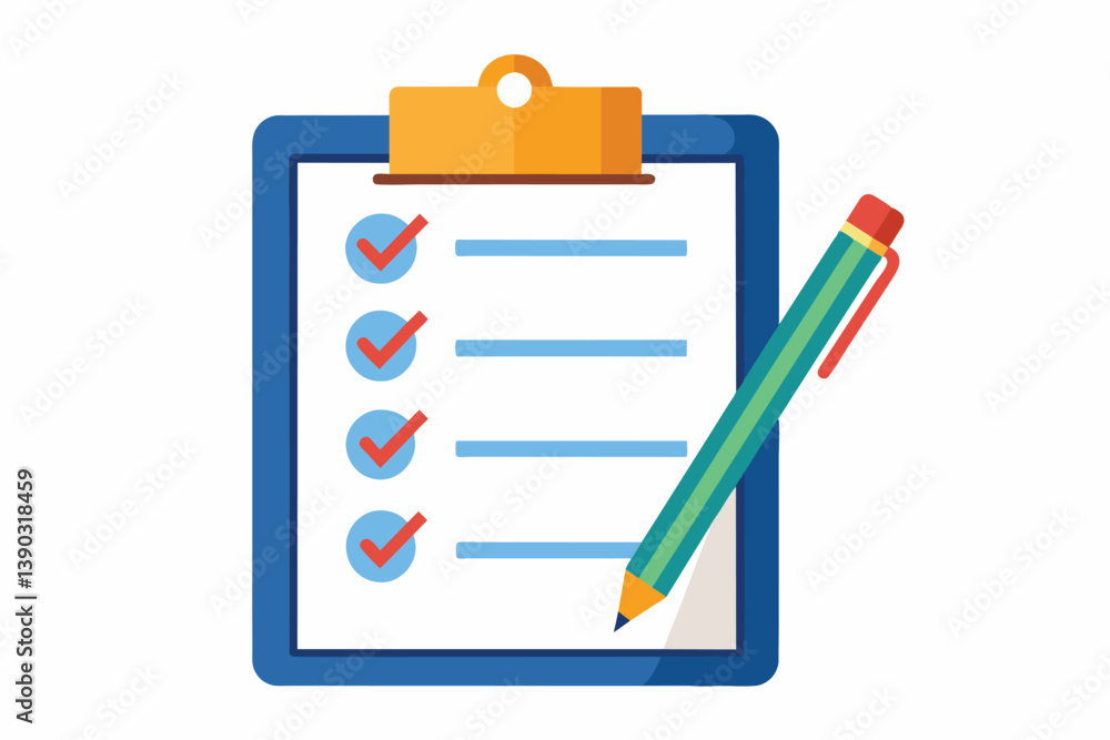 Aufkleber a flat vector illustration of a checklist with four items completed and a pencil ready to add more t