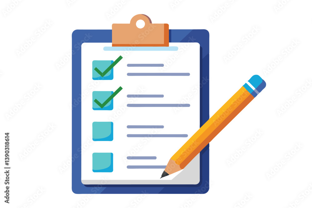 Poster a clipboard with a checklist and a yellow pencil. two of the checklist items are marked complete wit