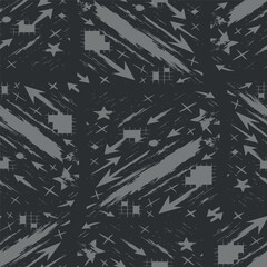 Minimalist grunge seamless pattern with gray squares and mesh textures. Abstract urban grid perfect for streetwear, sport fashion, textile and edgy backgrounds.