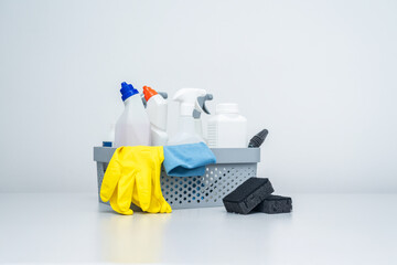 Cleaning Supplies Organized in a Basket