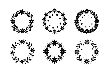 flower wreath stars vector art silhouette