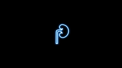 Glowing human kidney icon. Neon internal organs background.