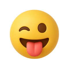Winking 3D emoji face with tongue out and playful expression on transparent background