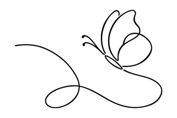 Butterfly Continuous Line Drawing Black And White Vector Illustration Simple Graphic Design