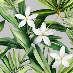 Obraz premium Elegant Tropical Floral Seamless Pattern Botanical Illustration