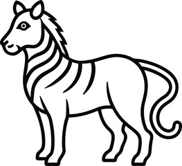 Zebra Silhouette, Striped Horse, Black Outline Isolated on Transparent Background