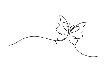 Butterfly Continuous Line Drawing Minimalist Design Vector Illustration On White Background