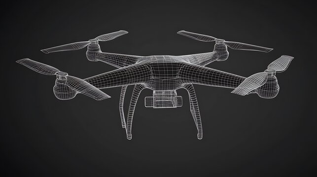 Technology blueprint of quadcopter drone with digital design image
