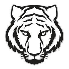 Black and White Tiger Head Clipart – Bold Wild Animal Logo Design