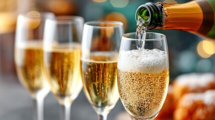 Champagne pouring into a glass, celebrating a special occasion with elegance and joy.