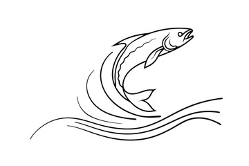 Leaping Fish Outline Over Water Vector Illustration Minimalist Style Design Template