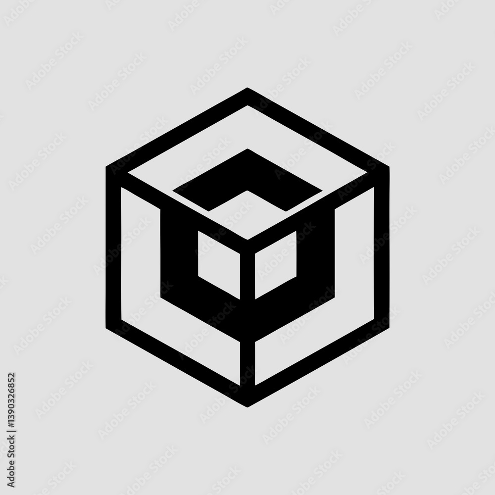 Poster abstract geometric cube design with nested square shapes